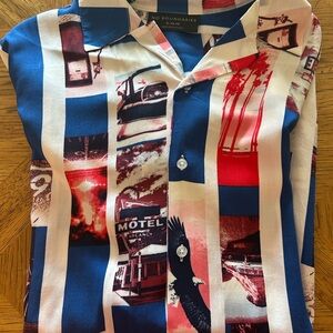 No Boundaries Blue and Red Casual Button Down Shirt